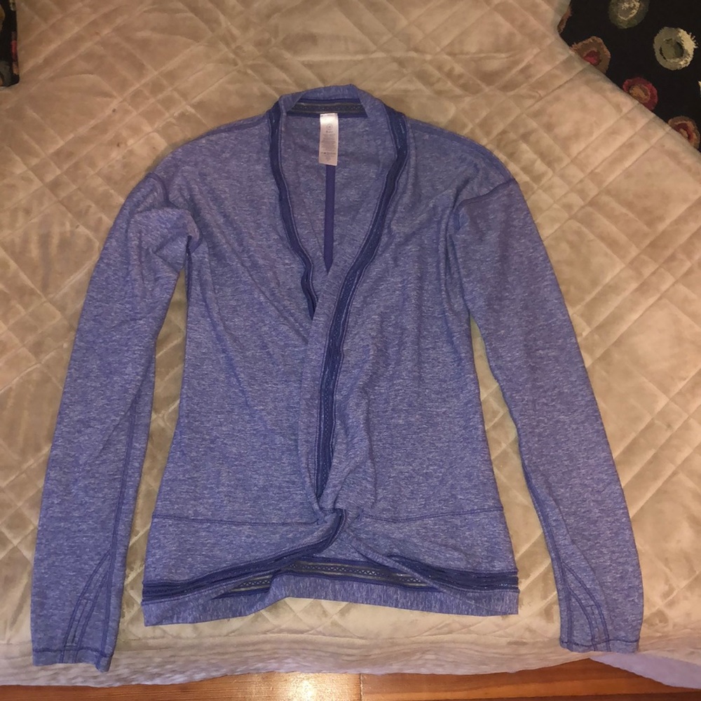 purple long sleeve athletic wrap around top